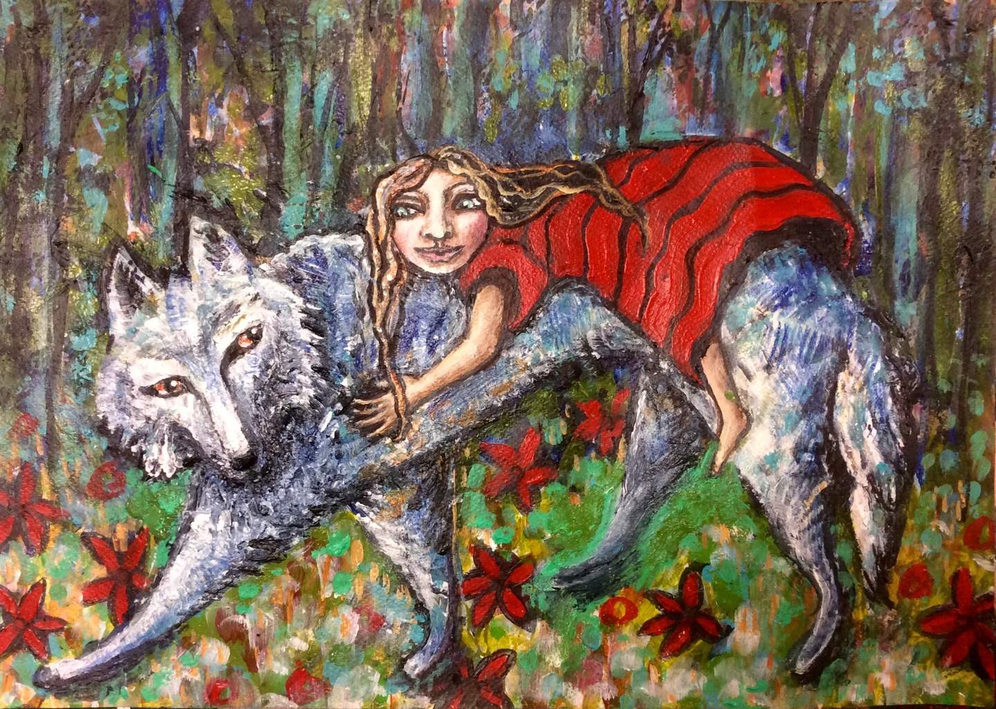 Girl and wolf evolving.
