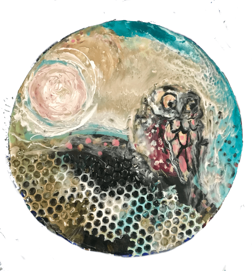 Owl play mixed media resin