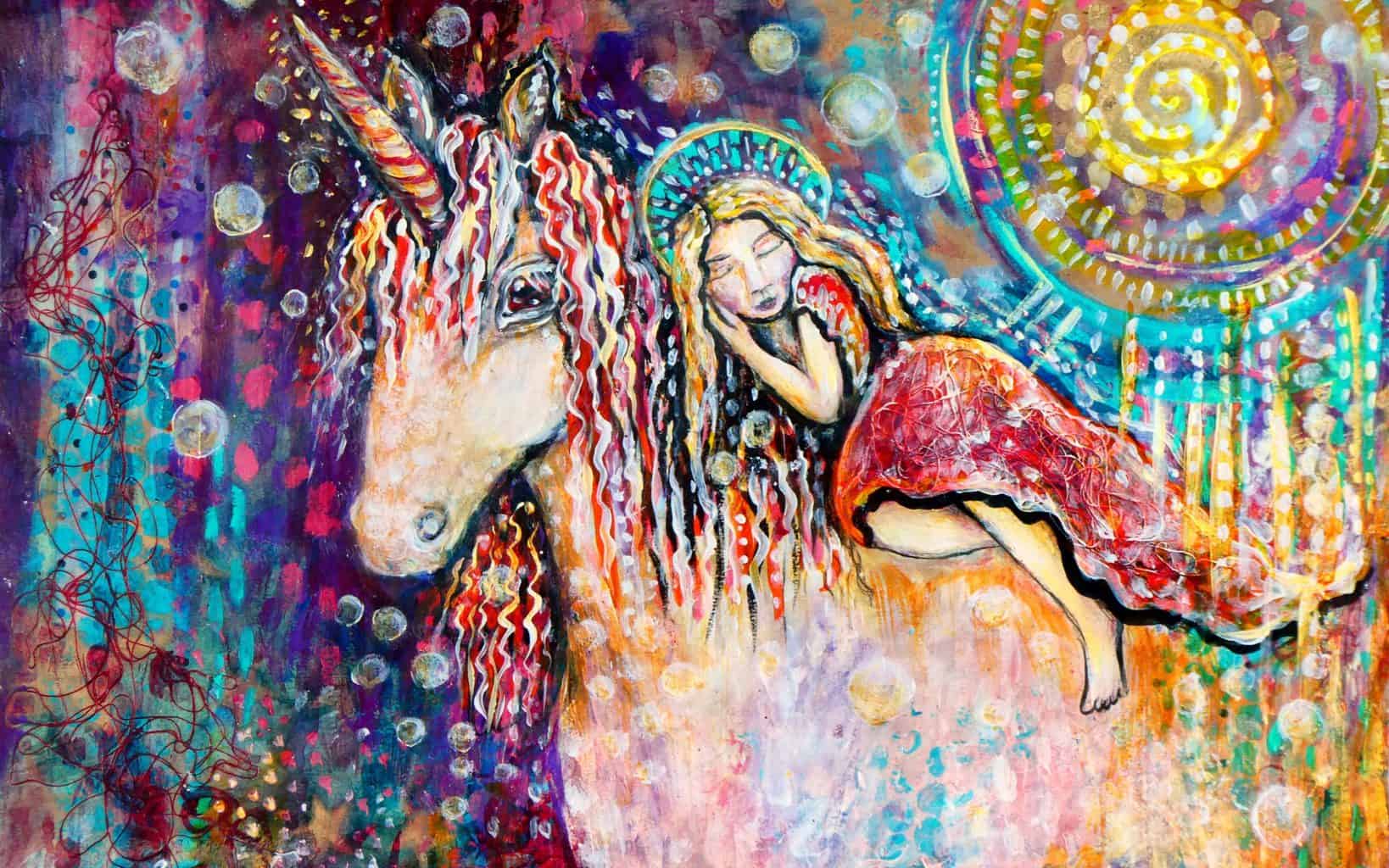 Rainbow unicorn dreaming enchanted art